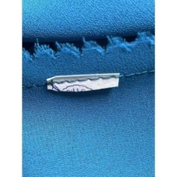 VTG 80s Balloon Long Sleeve Ruffle Midi Dress Blue Pearl Front Accent Women’s 10 - Picture 13 of 13